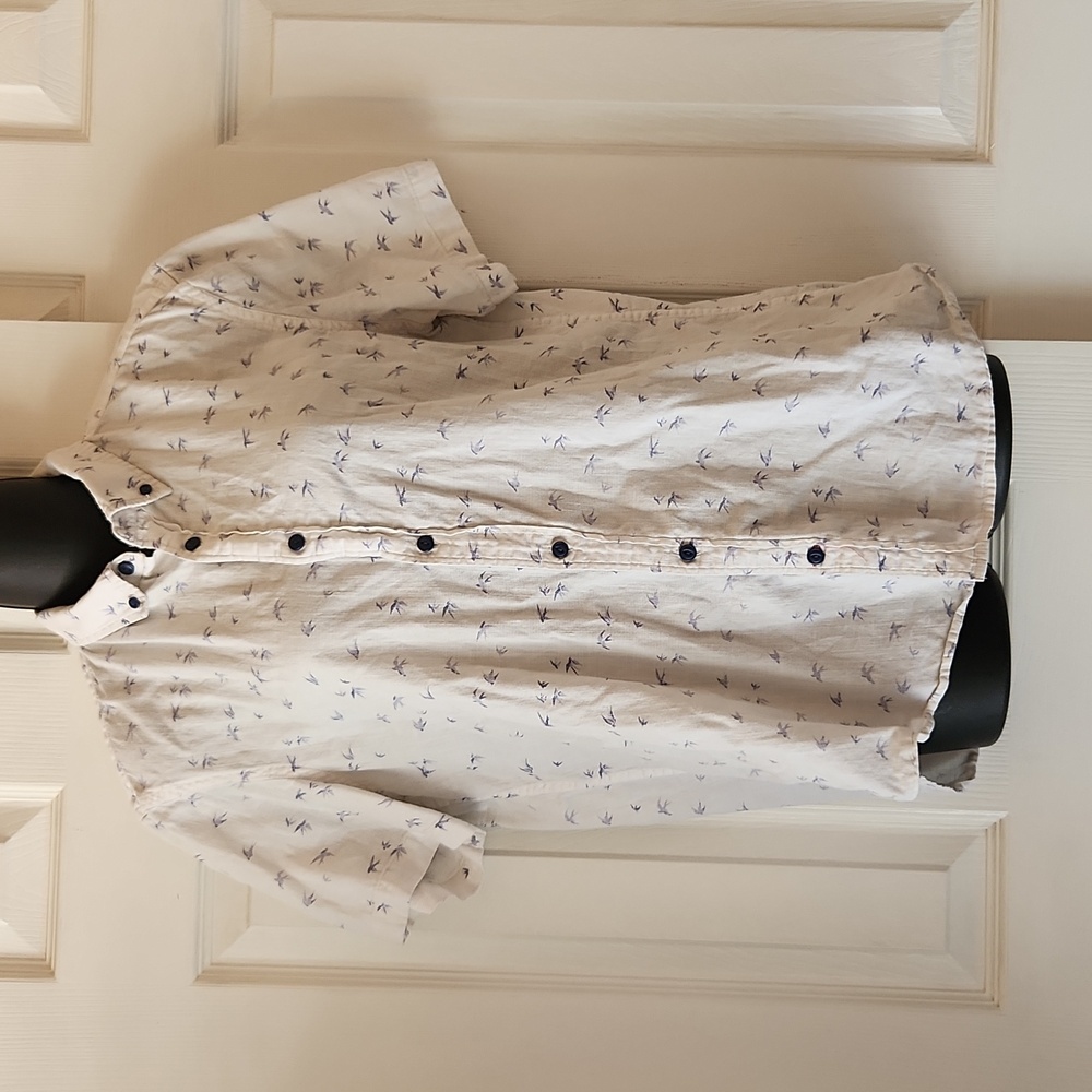 Pull&Bear White Button Down Shirt with Blue Pattern